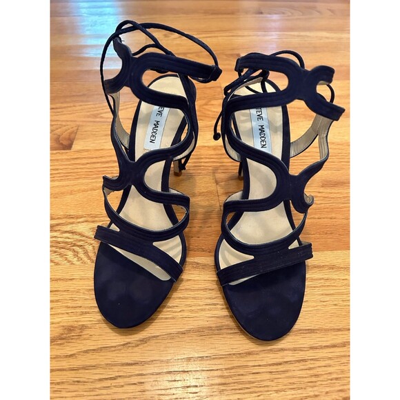 Steve Madden Blue Suede Ava Heels Sandals Size 8 - Picture 2 of 8